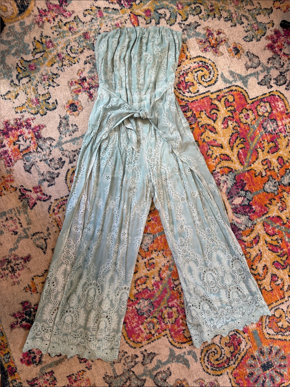 Young Fabulous & Broke Strapless Eyelet Wide-Leg Jumpsuit - Sage